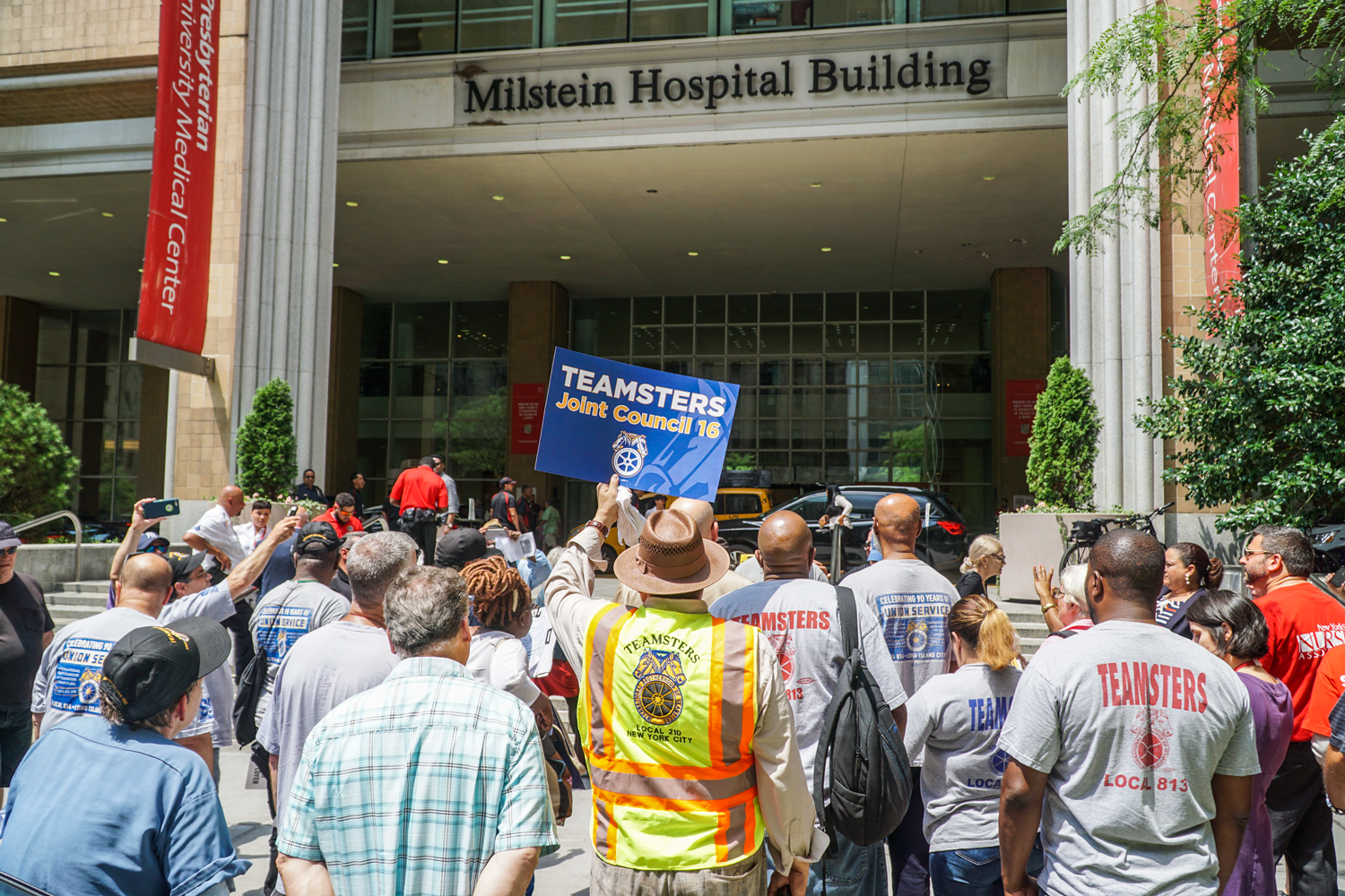 Teamsters and nurses rally against Waldner's outside New York Presbyterian Hospital